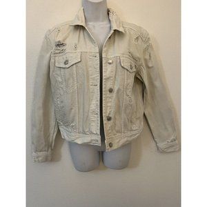 American Eagle Light Blue Denim Jean Jacket Women Size Small Distressed Boho